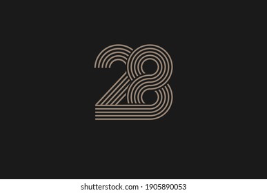 Number 28 Logo, Monogram Number 28 logo multi line style, usable for anniversary and business logos, flat design logo template, vector illustration