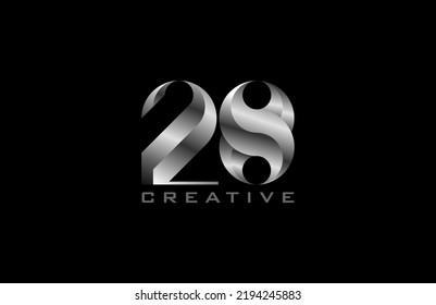 Number 28 Logo. number 28 with silver colour, usable for anniversary and business logos, vector illustration
