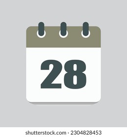 Number 28 - vector icon calendar days. 28th day of the month. Illustration flat style. Date of week, month, year Sunday, Monday, Tuesday, Wednesday, Thursday, Friday, Saturday. Holiday calendare date