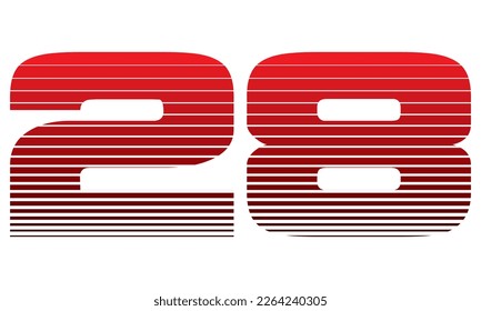 Number 28 Vector Illustration. Red Number Twenty Eight Isolated On A White Background
