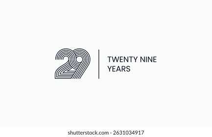 Número 29 estilo multi linha design de logotipo elegante mínimo. Cartão comemorativo de 29 anos, modelo de design de banner