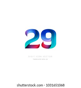 Number 29 twenty nine multi colour digit icon vector template.