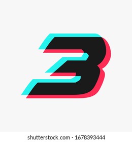 number 3 with 3D glitch effect