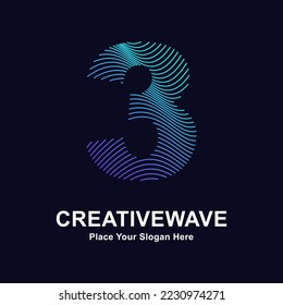 Number 3 abstract line creative wave logo vector design. Suitable for business, technology, line logotype, abstract wave and nature 