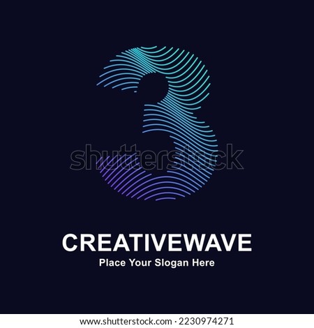 Number 3 abstract line creative wave logo vector design. Suitable for business, technology, line logotype, abstract wave and nature 