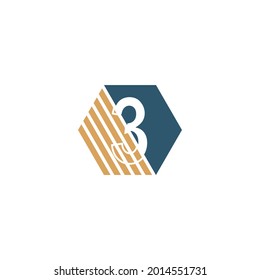 Number 3 behind the hexagon with strip design vector