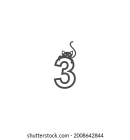 Number 3 with black cat icon logo design template vector
