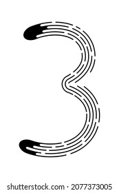 Number 3 from black dotted lines isolated on white background. Design element. Vector illustration