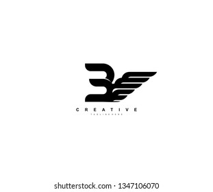 Number 3 Bold Strong Wings Shape Modern Element Logo
