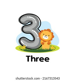 Number of 3 cartoon design in vector.  Illustration of number Three clipart with cartoon style using kids maths page. Counting number of 3.