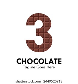 Number 3 with chocolate design logo template illustration