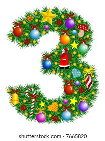 NUMBER 3 - Christmas tree decoration - part of a full set vector