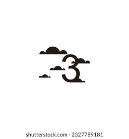 Número 3 nubes símbolo geométrico simple vector logo