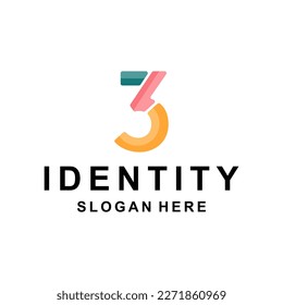 Number 3 colorful monogram geometric logo