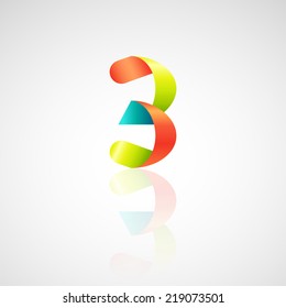 Number 3 with colorful ribbon font.Vector illustration.