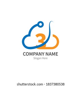 Number 3  combined with cloud technology icon logo illustration