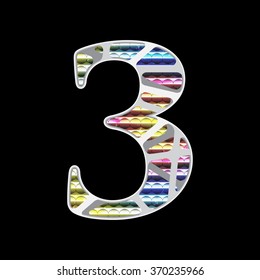 Number 3 cut  from paper three layer with rainbow color in base background.  Vector clipping mask