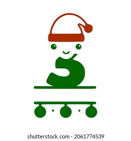 Number 3 cute Christmas character, name monogram design, Christmas or New Year clip art