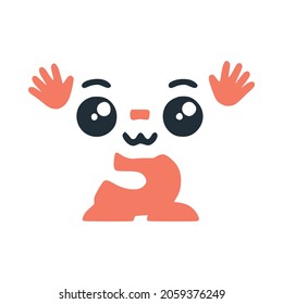 Number 3 cute kawaii character with hands, funny emoticon vector clip art.