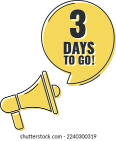 Faltan 3 días para ir. Insignia con, venta, página de inicio, cartel.