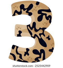 number 3 design for new year with animal design namely with detailed skin spots of common yellow boa, vector