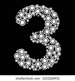 Number 3 design with round geometric shapes