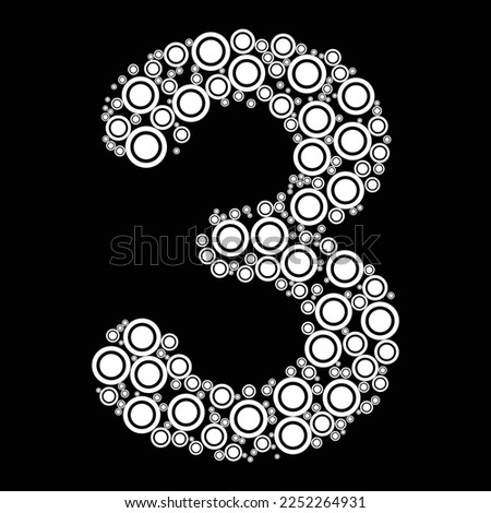 Number 3 design with round geometric shapes