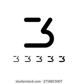 Número 3, número digital tres, incluido un conjunto de cinco números ciberredondeados diferentes, Ilustración vectorial 10EPS