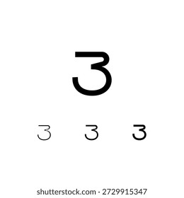 Number 3, digital numeral three, including set of four different cyber numbers, thin, regular, medium, vector illustration 10EPS