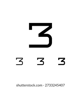 Number 3, digital numeral three, including set of four different cyber numbers, regular, medium, semi bold, vector illustration 10EPS