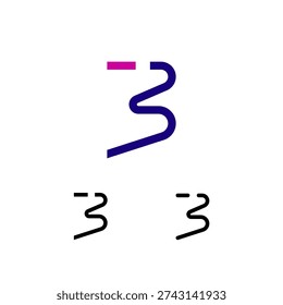 Number 3, digital numeral three, including set of three different cyber numbers, vector illustration 10EPS