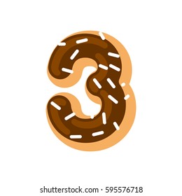 Number 3 donut. Doughnut font three. Sweet alphabet. candy lettering. food ABC sign
