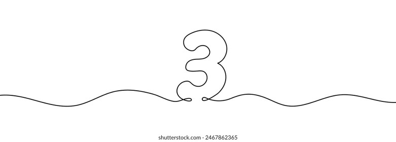 Number 3 is drawn by continuous line drawing. Editable line. Vector illustration.