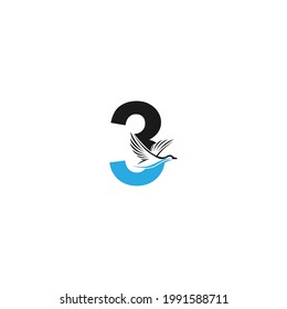 Number 3 with duck icon logo design illustration vector