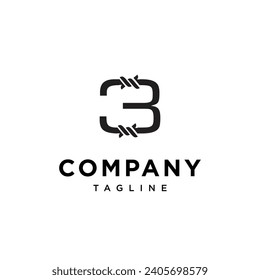 Number 3 Fence Thorns Logo icon vector template.eps