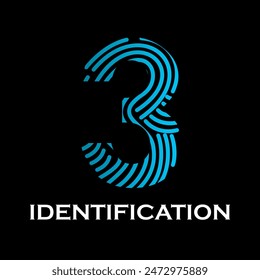 Number 3 with fingerprint design logo template illustration