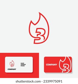 Number 3 - Fire flame linear icon. Business, finance, web design.