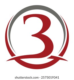 number 3 flat design swoosh template 2