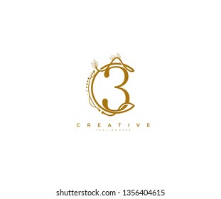Number 3 Floral Monogram Rounded Ornate Elegant Logo Design
