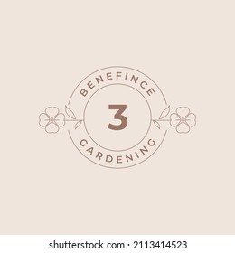 Number 3 Flower Logos Emblem Design Template with Botanical Plants and Petals Vector Illustrations Minimal Line Art Style. Outline Symbols for Cosmetics and Packaging or Floral Products Branding
