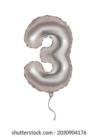 Balón de foil número 3. ilustración vectorial