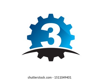Number 3 gear technology logo or symbol template design