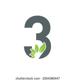 Number 3 Green Leaf Style logo or symbol template design