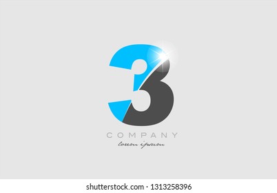 number 3 in grey blue color logo icon design suitable for a company or business