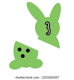 Number 3 is half a rabbit, three circles on the second half, teaching children to count. Vector illustration