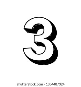 Number 3 hand-drawn font alphabet. Vector illustration of Arabic numerals number 3. Hand-drawn black and white number 3 typographic symbol. Can be used as a logo, icon