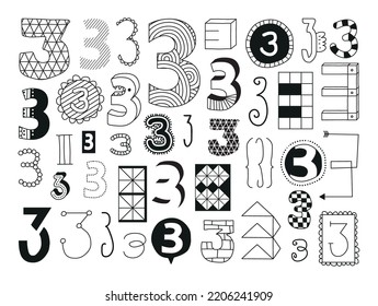 Number 3 handmade vector typography