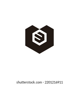 Number 3 in heart, hexagon geometric symbol simple logo vector
