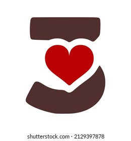 Number 3 with heart symbol doodle icon