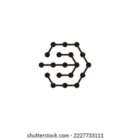 Number 3 hexagon, molecules, double line geometric symbol simple logo vector